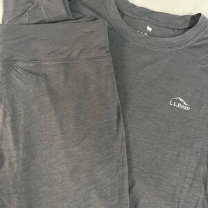 L.L. Bean base layer set M gray 150 Lightweight 100% Merino Wool Top & pants New